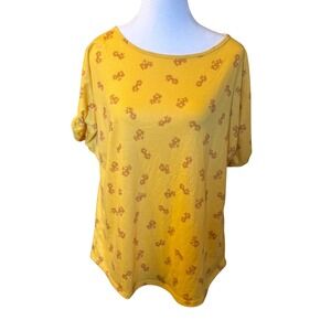 Colette Floral Print Dolman Top Short Sleeve Casual‎ Yellow Blouse Size L